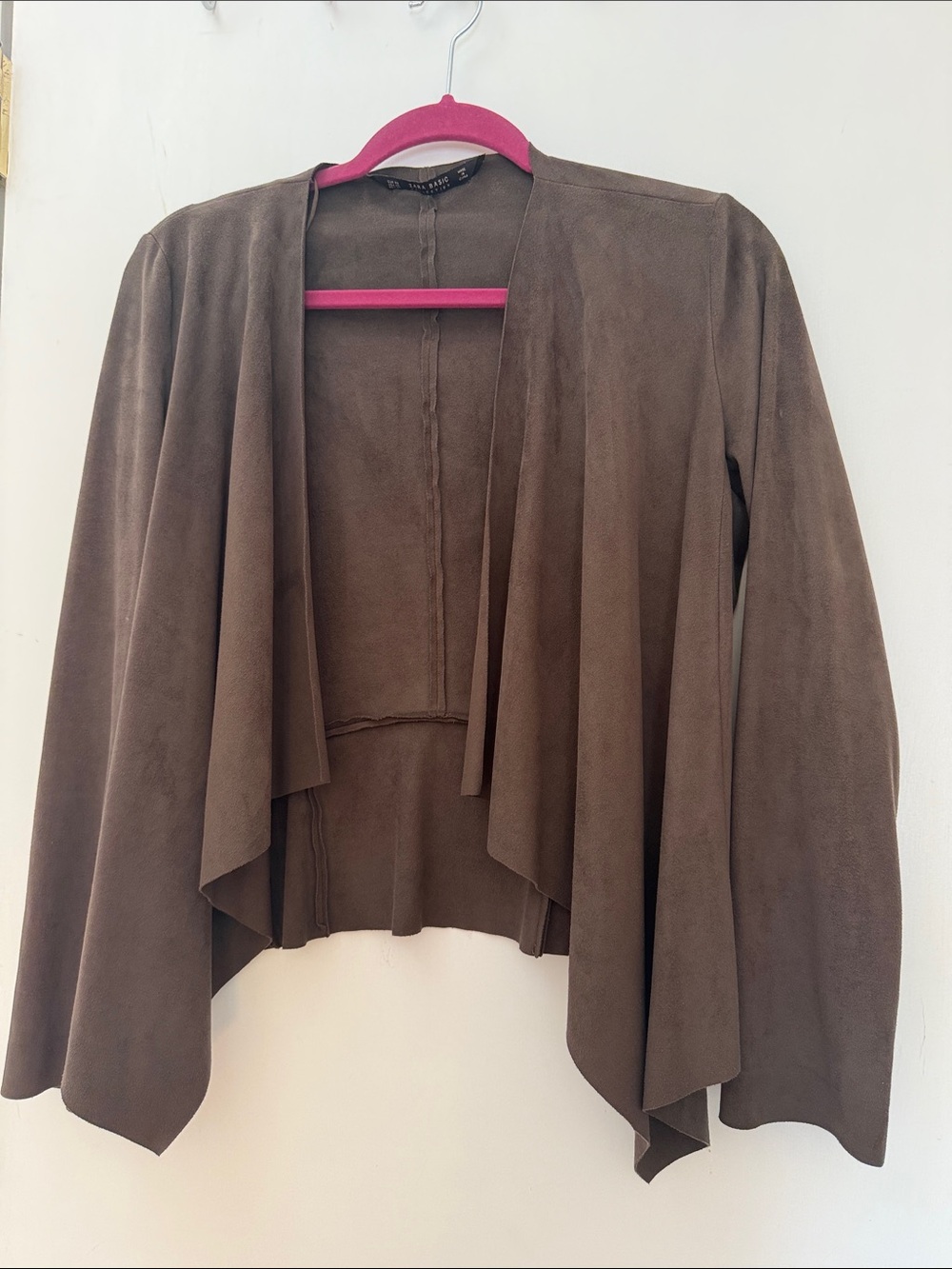 Zara Brown Draped Open-Front Blazer